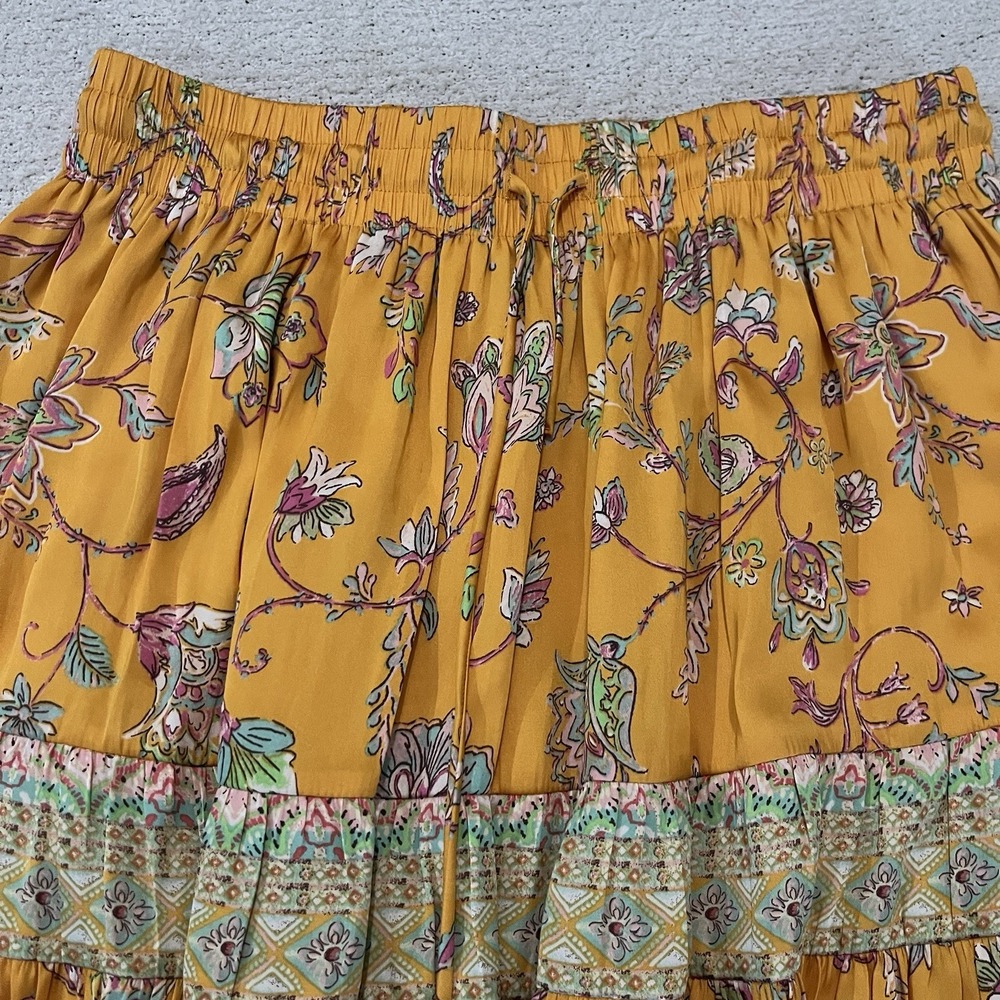 Anthropologie Current Air Skirt Women's M Yellow Smocked Floral - Picture 4 of 8